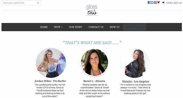 Gloss & Toss website