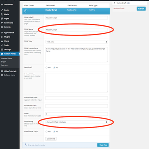 Advanced Custom Fields Header Script
