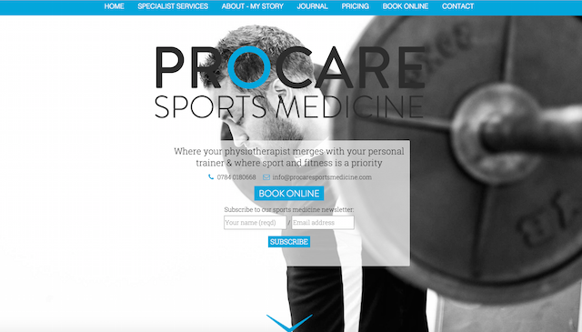 ProCare Sports Medicine’s straightforward .com website address is easy for clients to remember.