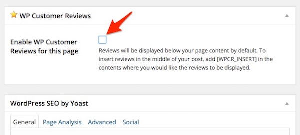Enable WP Customer Reviews for this Page