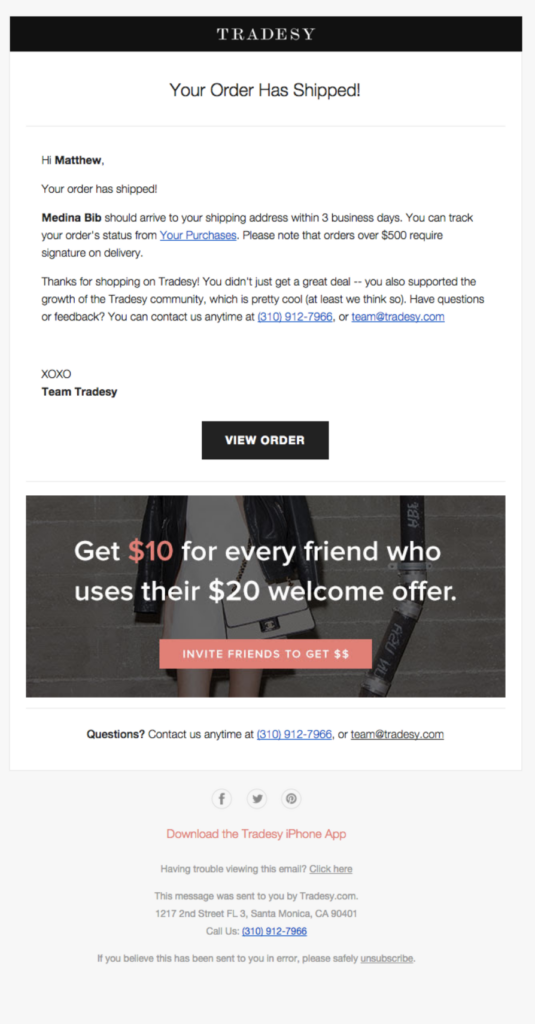 Tradesy - email confirmation