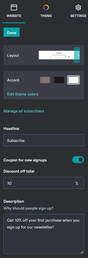 Email Subscription Configuration Screen