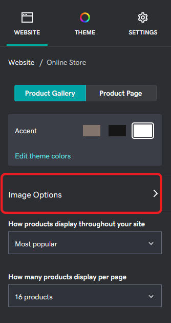 Product Gallery Image Options