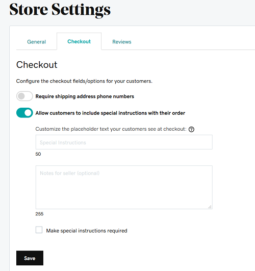 Special Instructions Option In Store Settings