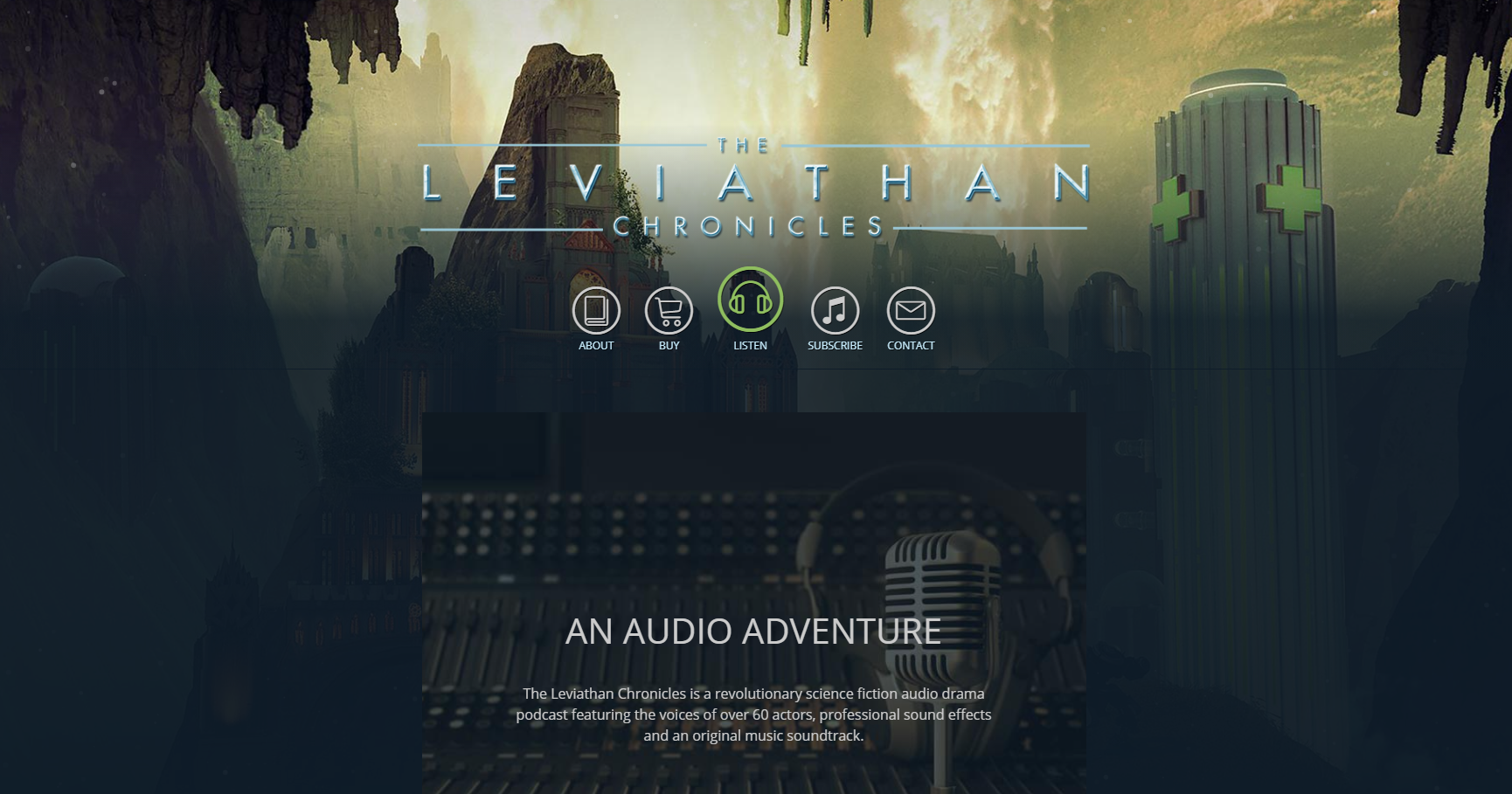 Screenshot of a podcast website with science fiction theme