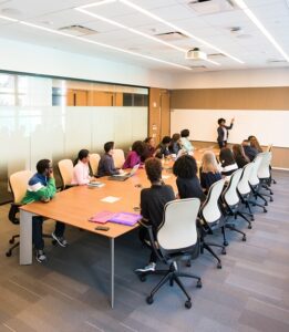 Team training session in large conference room