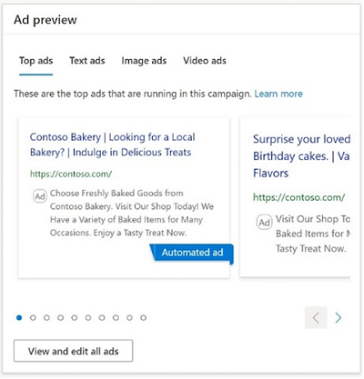 Ad preview interface for Microsoft's digital marketing center