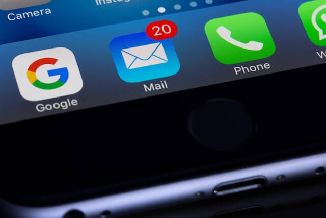 Email and phone apps on a smartphone