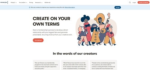 Patreon homepage