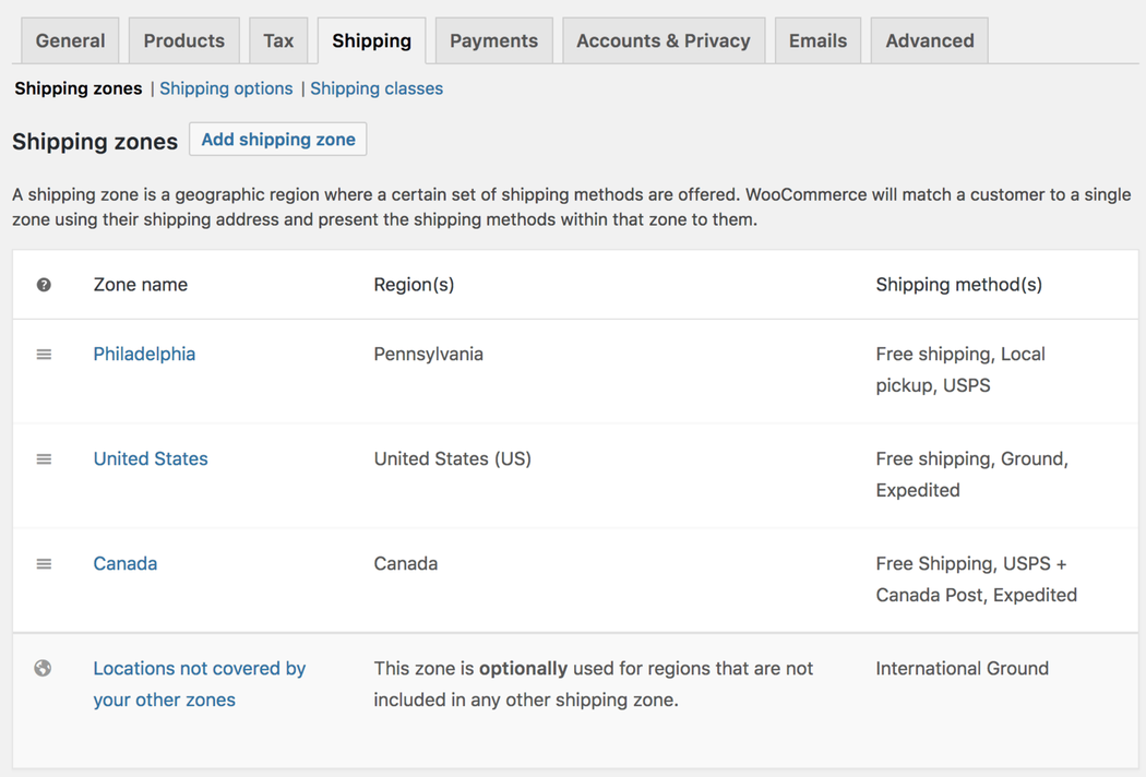 Add shipping zone