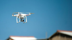 Drone flying over a neighborhood