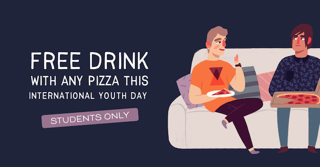 GoDaddy Studio template international youth day ad for free drink with pizza