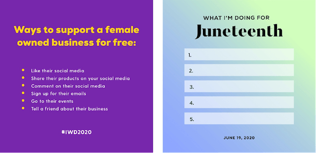 GoDaddy Studio templates made for Juneteenth and International Women’s Day