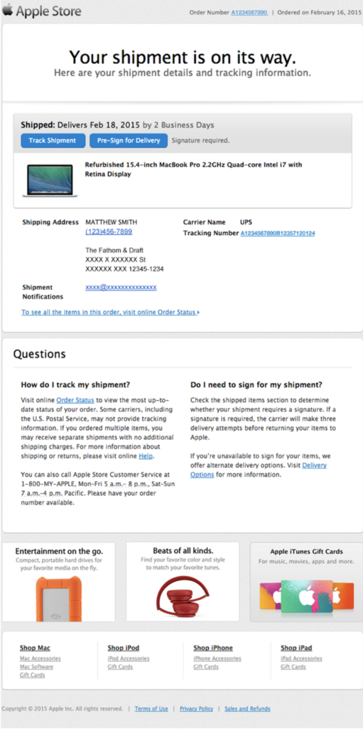 Apple Store - confirmation email