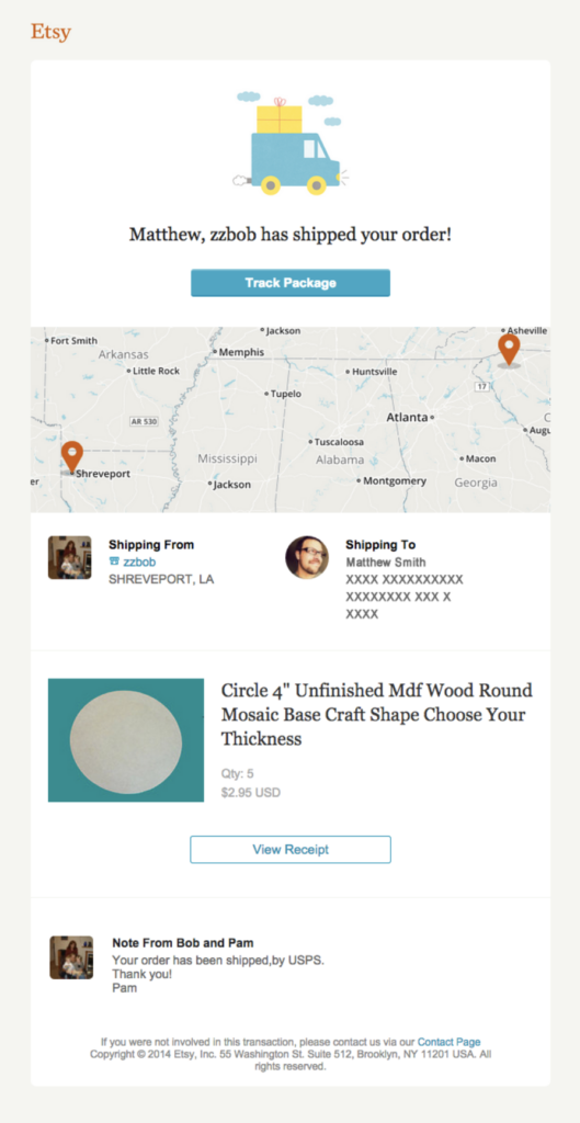 Etsy confirmation email
