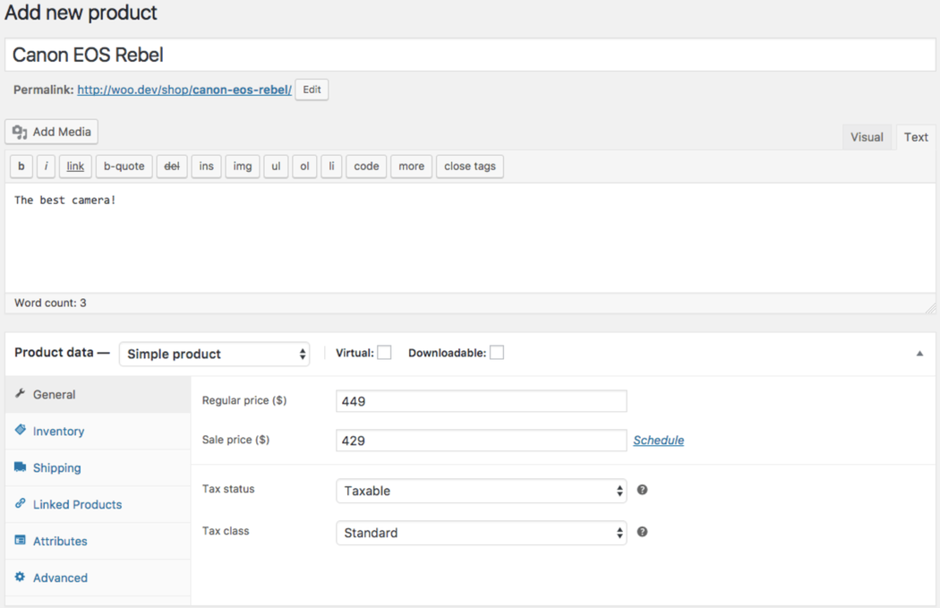 Add new product - Woocommerce