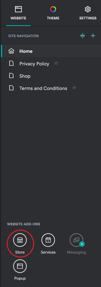 GoDaddy Online Store options screen
