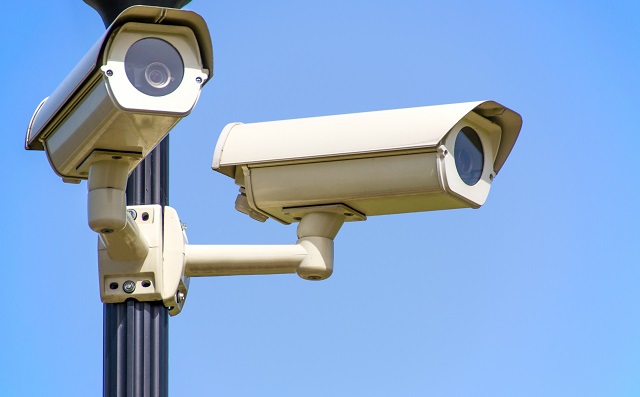 Security cameras on a light pole