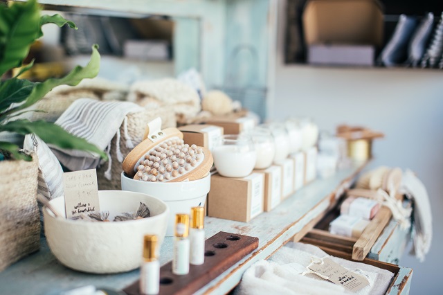 Bath supplies on a display