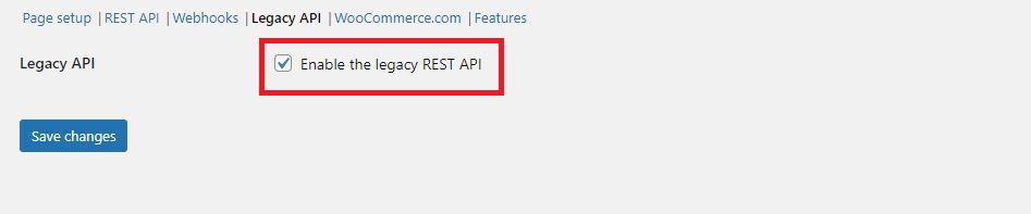 checkbox to enable woocommerce REST API