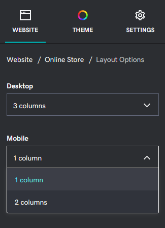 Mobile column options dropdown