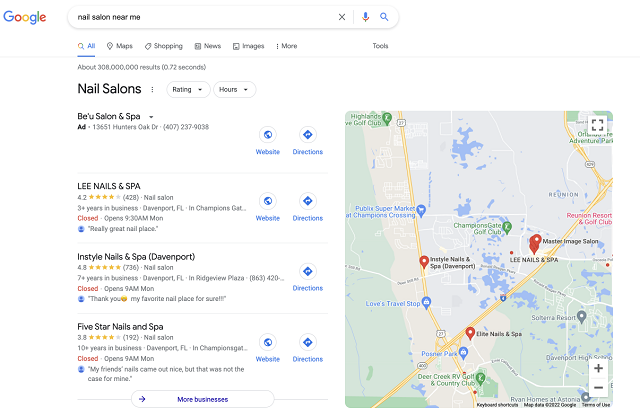 Search results example of “nail salons near me”