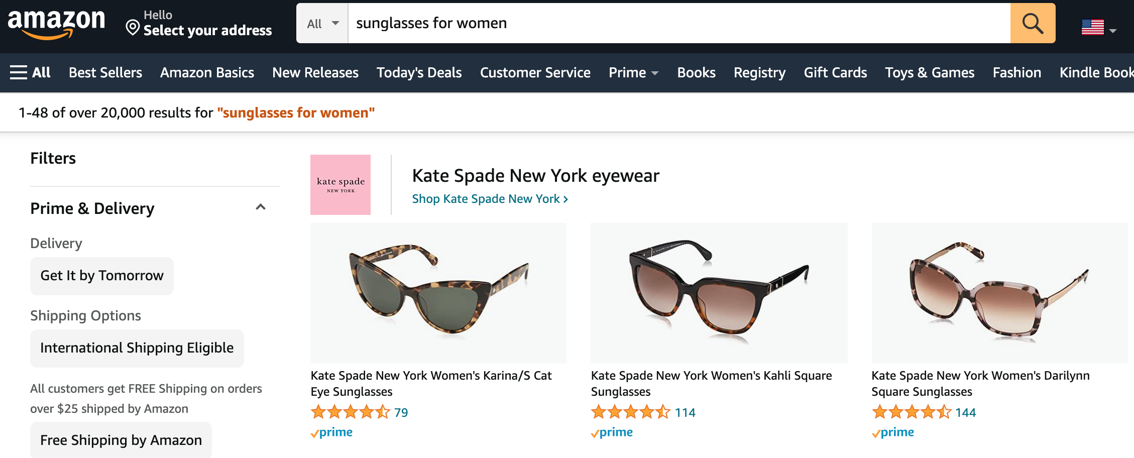 Amazon listings for sunglasses