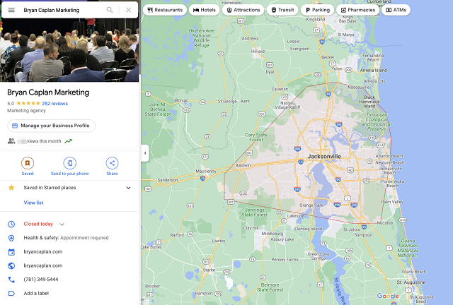 Google Business Profile results with map