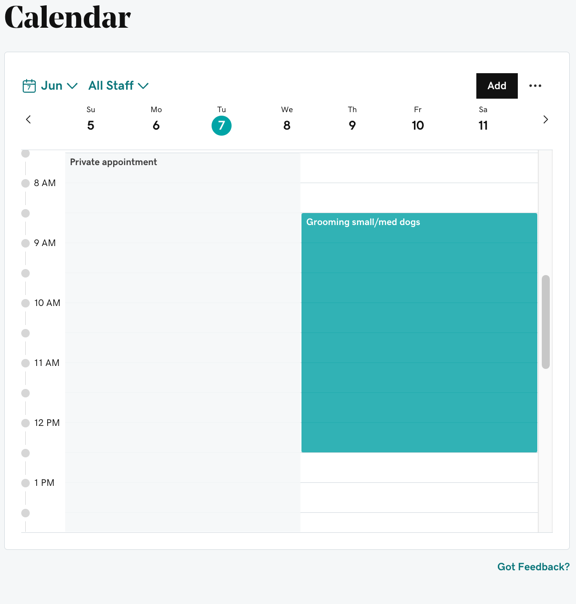 Concurring blocks displayed on the calendar