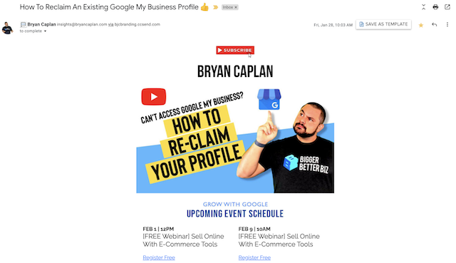 Example of Bryan Calplan video embed on email campaign