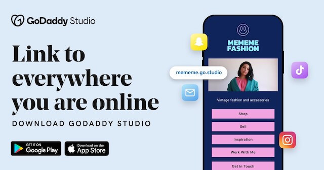 Download GoDaddy Studio graphic featuring social links