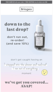 Briogeo replenishment email