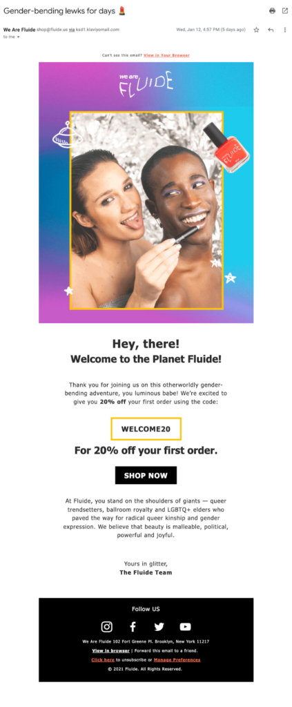 Fluide welcome email
