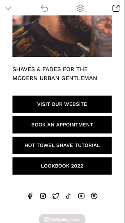 Modern Urban Gentleman layout example on GoDaddy Studio