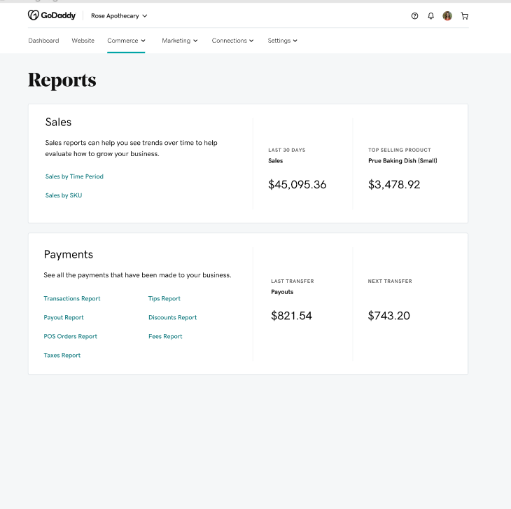 Omnicommerce Reports landing page