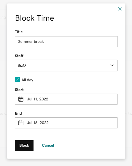 Time block options for Online Appointments