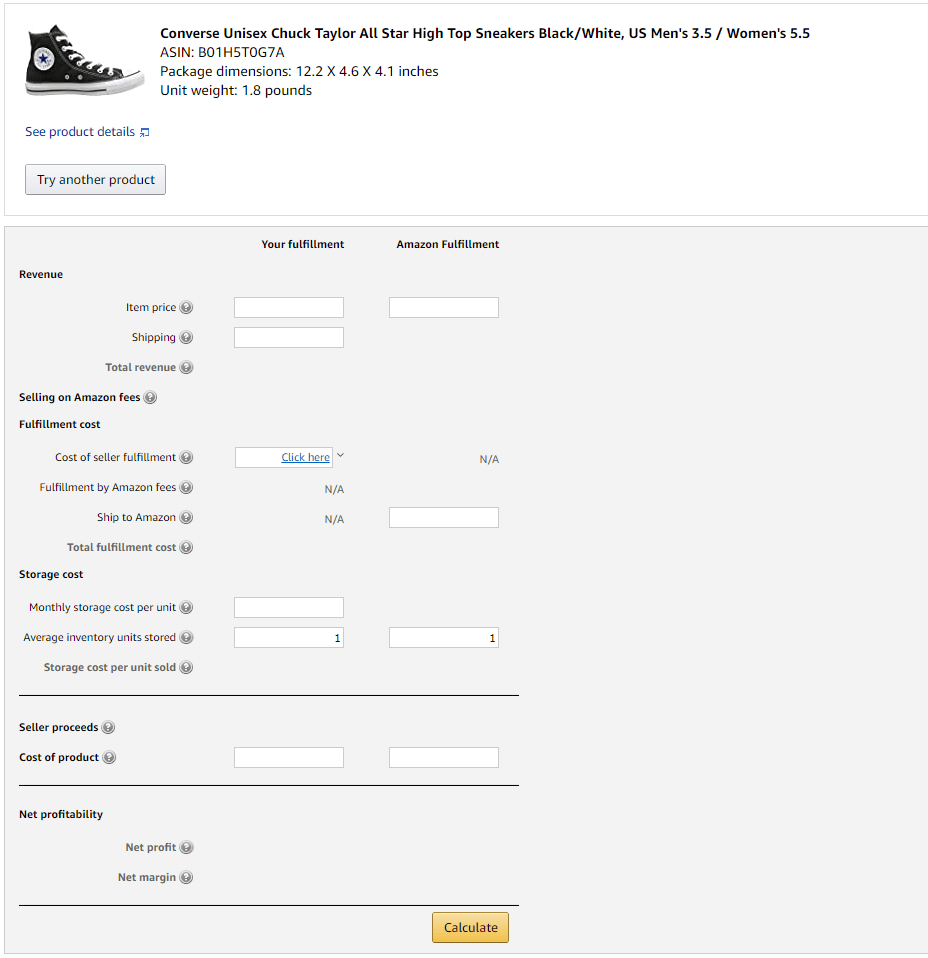 Amazon FBA Revenue Calculator