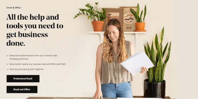 GoDaddy landing page for Email & Office services