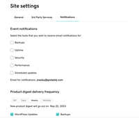 the hub site settings email notification