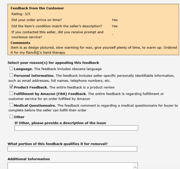 Amazon feedback removal request form