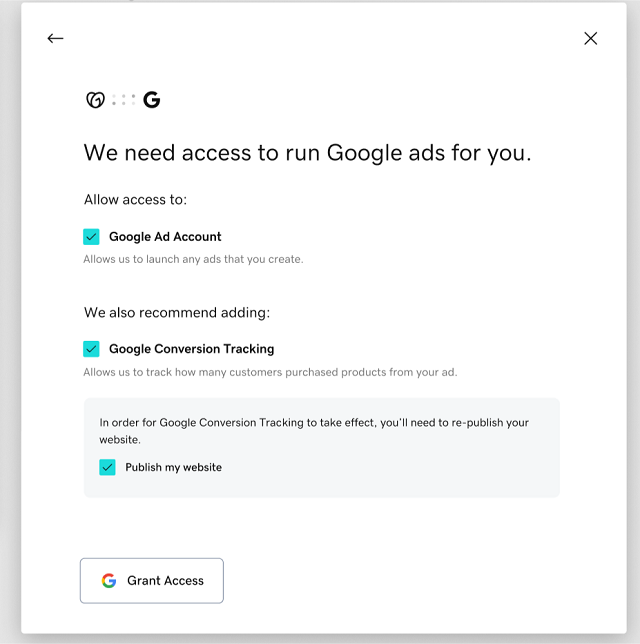 Access request for Google ads