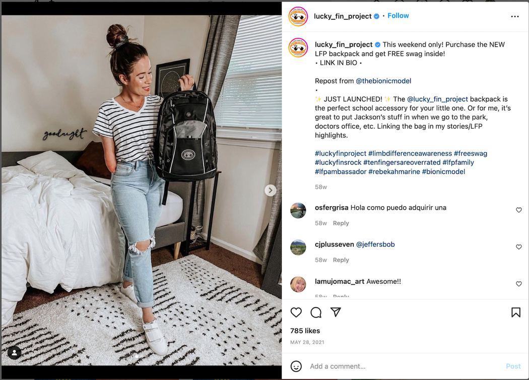Free gift with purchase campaign on Instagram
