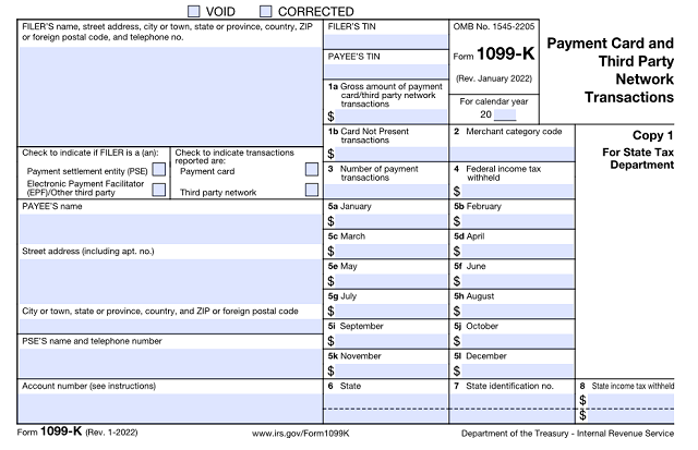 Image of the 2022 version of the 1099-K form