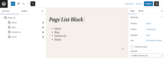 Page List Block example