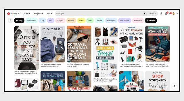 Pinterest search results for travel gear