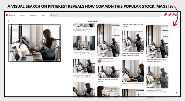 Visual search results showing the same stock photo on multiple pins