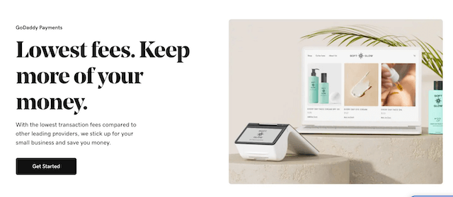 GoDaddy Payments ad that highlights claims for lowest transaction fees-2