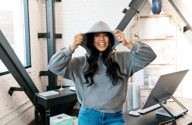 Ayesha Curry Laughing with Hood Up