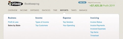 Bookkeeping Reports Godaddy Online Dashboard
