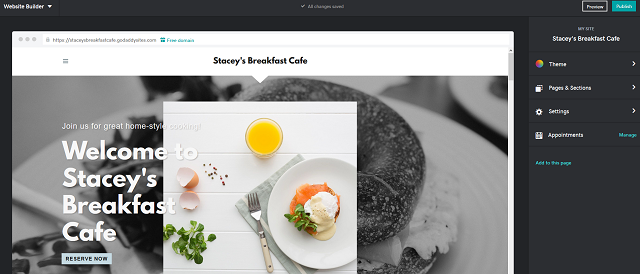Changing GoDaddy Websites + Marketing Theme Option for Restaurant Website